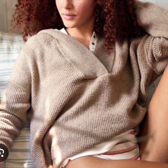 Aerie cozy up brown waffled knit hooded sweater size small - Picture 2 of 11